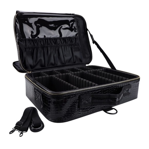Large Makeup Case PU Croc Embossed Leather Makeup Bag Layers